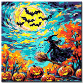 Painting by Numbers Art Nature Halloween Witch Flying on Broom